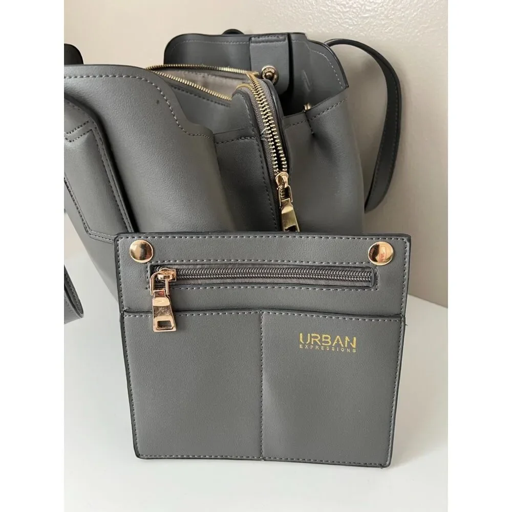 Urban Expressions Georgia Satchel in faux smooth gray leather